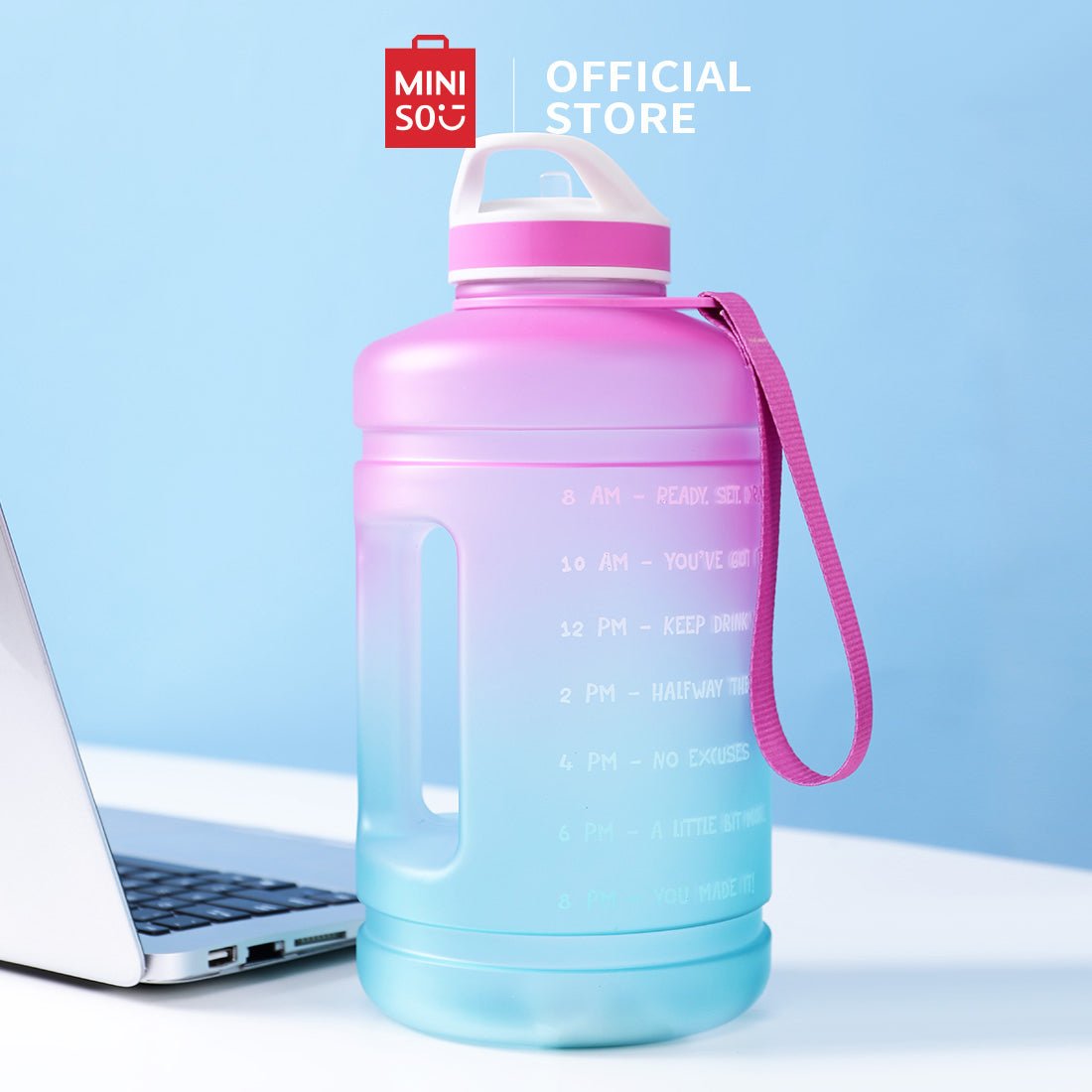 Miniso Large Capacity 65 Oz Cool Water Bottle with Straw and Handle (R –  Coloers